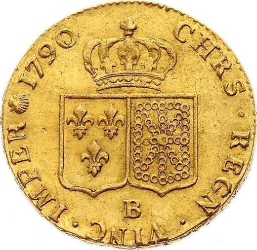 Reverse Double Louis d'Or 1790 B Rouen - France, Louis XVI