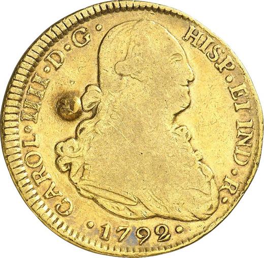 Аверс монеты - 4 эскудо 1792 года So DA - цена золотой монеты - Чили, Карл IV