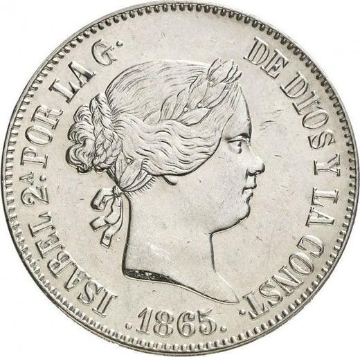 Аверс монеты - 1 эскудо 1865 года Шестиконечные звёзды - цена серебряной монеты - Испания, Изабелла II