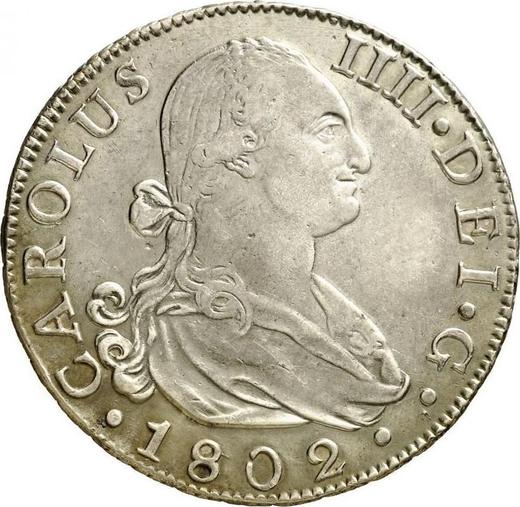 Аверс монеты - 8 реалов 1802 года S CN - цена серебряной монеты - Испания, Карл IV