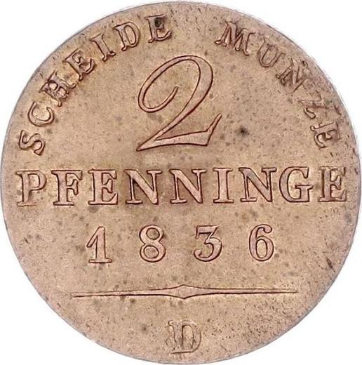 Реверс монеты - 2 пфеннига 1836 года D - цена  монеты - Пруссия, Фридрих Вильгельм III