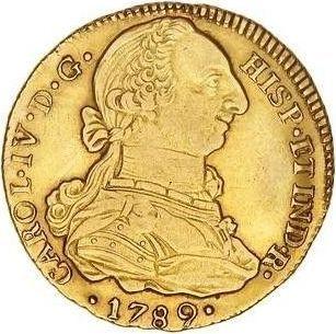 Anverso 4 escudos 1789 NG M - valor de la moneda de oro - Guatemala, Carlos IV