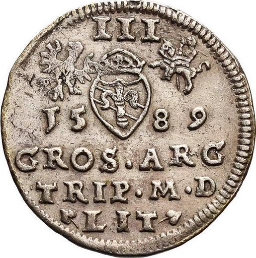 Реверс монеты - Трояк (3 гроша) 1589 года "Литва" - цена серебряной монеты - Польша, Сигизмунд III Ваза