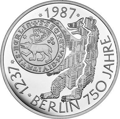 Аверс монеты - 10 марок 1987 года J "750 лет Берлину" - цена серебряной монеты - Германия, ФРГ