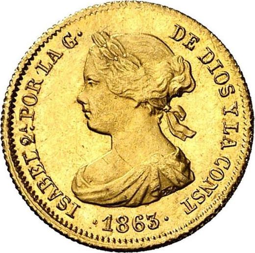 Аверс монеты - 20 реалов 1863 года "Тип 1861-1863" - цена золотой монеты - Испания, Изабелла II