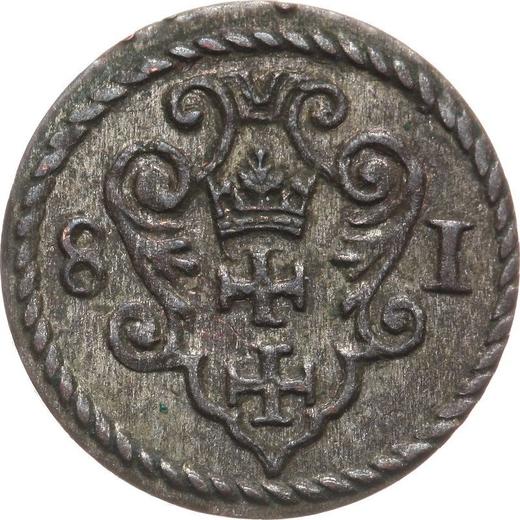Реверс монеты - Денарий 1581 года "Гданьск" - цена серебряной монеты - Польша, Стефан Баторий