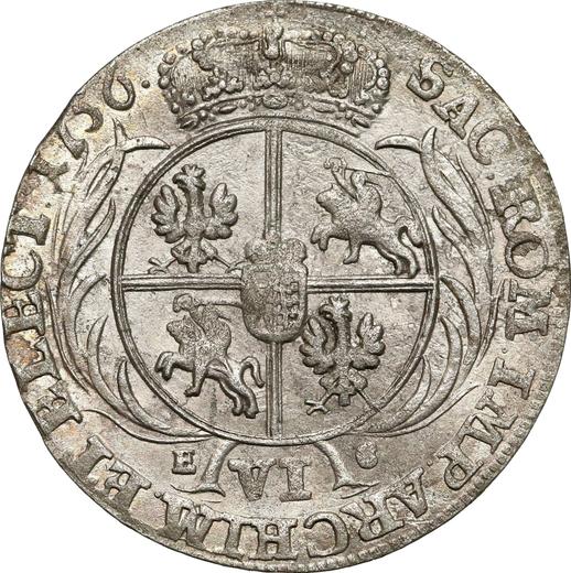Reverso Szostak (6 groszy) 1756 EC "de corona" - valor de la moneda de plata - Polonia, Augusto III