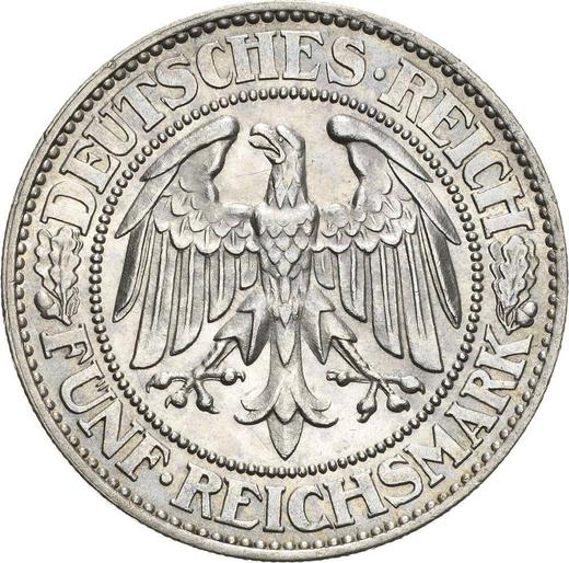 Аверс монеты - 5 рейхсмарок 1927 года F "Дуб" - цена серебряной монеты - Германия, Bеймарская республика