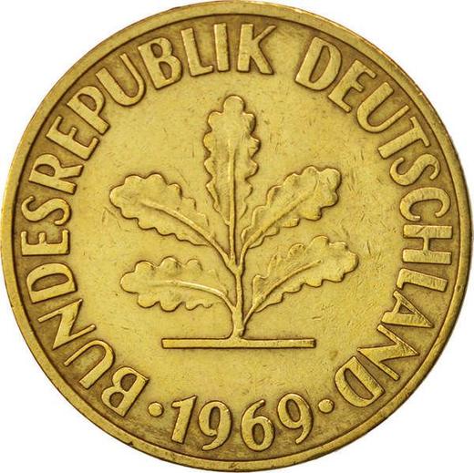 Реверс монеты - 10 пфеннигов 1969 года G - цена  монеты - Германия, ФРГ