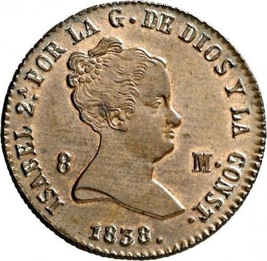 Obverse 8 Maravedís 1838 "Denomination on obverse" -  Coin Value - Spain, Isabella II
