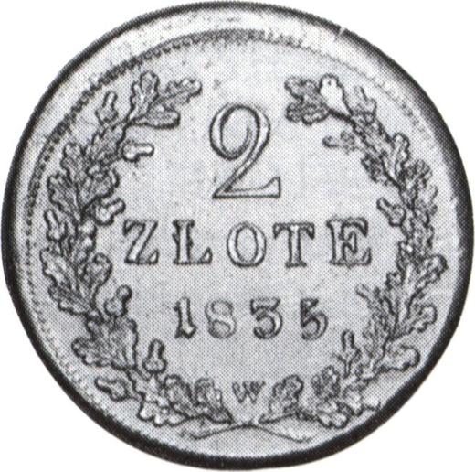 Reverso de Fantasía 2 eslotis 1835 W "Cracovia" Plata - valor de la moneda de plata - Polonia, República de Cracovia
