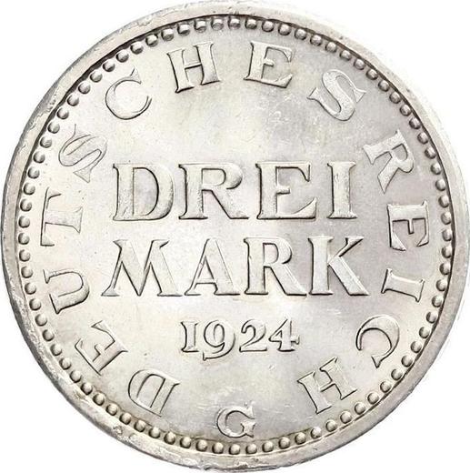 Reverse 3 Mark 1924 G "Type 1924-1925" - Silver Coin Value - Germany, Weimar Republic