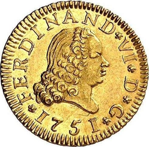 Avers 1/2 Escudo 1751 M JB - Goldmünze Wert - Spanien, Ferdinand VI