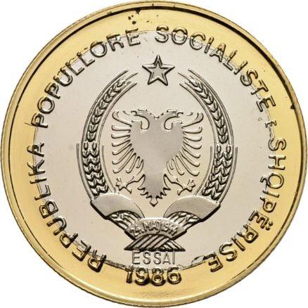 Reverso Pruebas 50 leke 1986 "Puerto de Durrës" Bimetálico - valor de la moneda de oro - Albania, República Popular