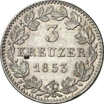 Реверс монеты - 3 крейцера 1853 года - цена серебряной монеты - Бавария, Максимилиан II