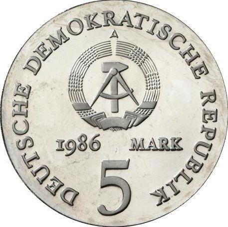 Reverso 5 marcos 1986 A "Heinrich von Kleist" - valor de la moneda  - Alemania, República Democrática Alemana (RDA)