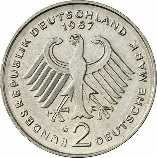 Reverso 2 marcos 1987 G "Theodor Heuss" - valor de la moneda  - Alemania, RFA
