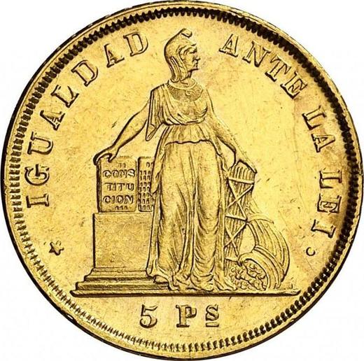 Rewers monety - 5 peso 1870 So - cena złotej monety - Chile, Republika (Po denominacji)