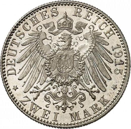 Reverso 2 marcos 1915 D "Sajonia-Meiningen" Fechas de nacimiento y muerte - valor de la moneda de plata - Alemania, Imperio alemán