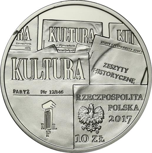 Anverso 10 eslotis 2017 MW "70 aniversario de la revista Kultura Paryska" - valor de la moneda de plata - Polonia, República moderna