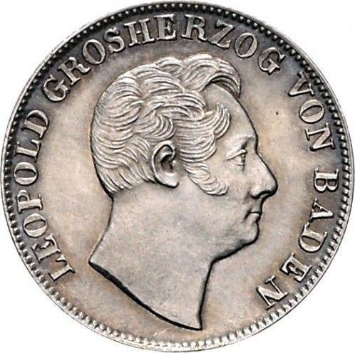 Аверс монеты - 1/2 гульдена 1848 года - цена серебряной монеты - Баден, Леопольд