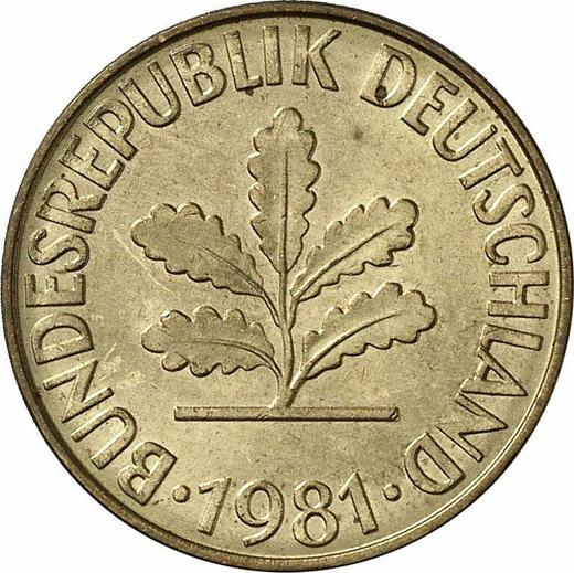 Реверс монеты - 10 пфеннигов 1981 года F - цена  монеты - Германия, ФРГ