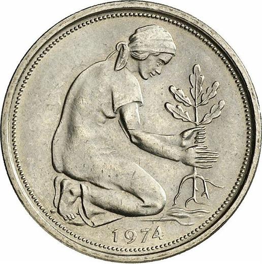 Rewers monety - 50 fenigów 1974 D - cena  monety - Niemcy, RFN
