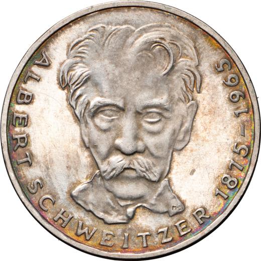 Anverso 5 marcos 1975 G "Albert Schweitzer" - valor de la moneda de plata - Alemania, RFA