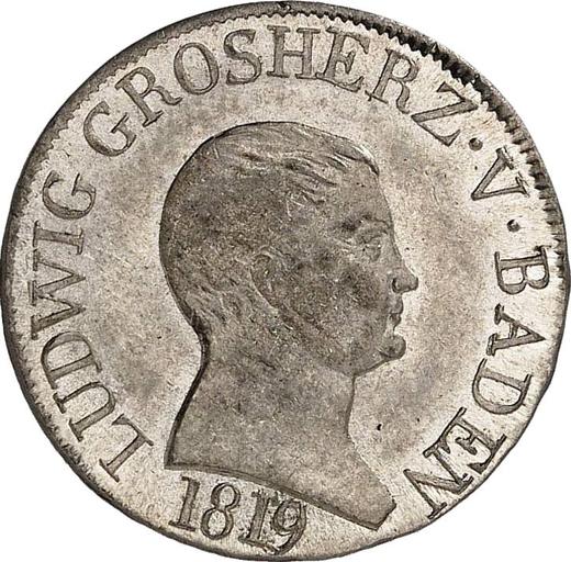 Аверс монеты - 6 крейцеров 1819 года - цена серебряной монеты - Баден, Людвиг I