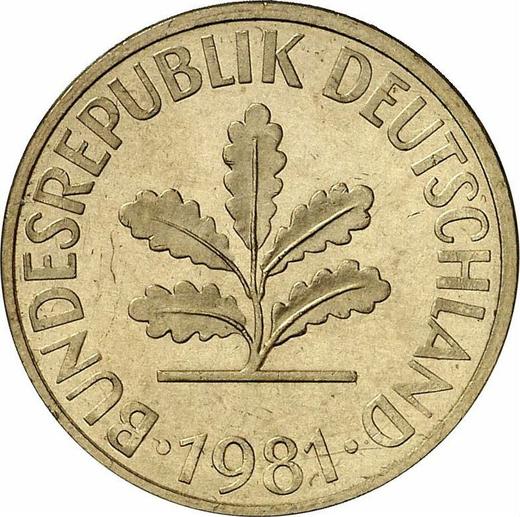 Реверс монеты - 10 пфеннигов 1981 года J - цена  монеты - Германия, ФРГ