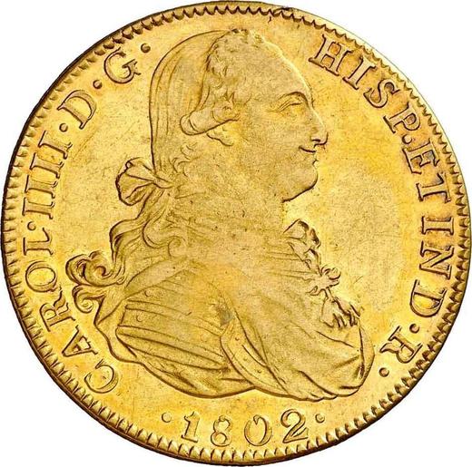 Аверс монеты - 8 эскудо 1802 года Mo FT - цена золотой монеты - Мексика, Карл IV