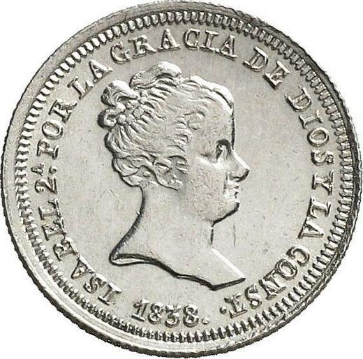 Аверс монеты - 1 реал 1838 года M CL - цена серебряной монеты - Испания, Изабелла II