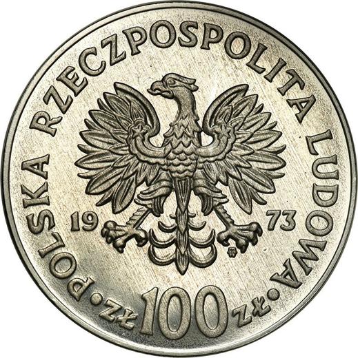 Аверс монеты - Пробные 100 злотых 1973 года MW SW "Николай Коперник" Алюминий - цена  монеты - Польша, Народная Республика
