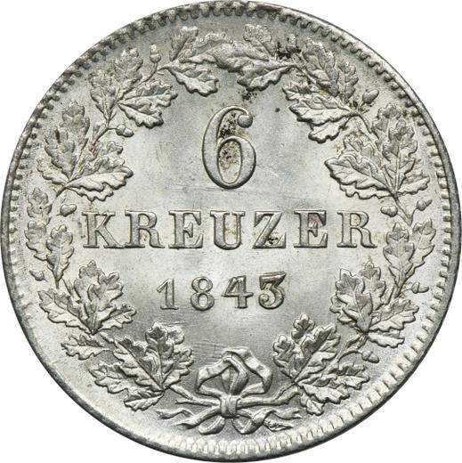 Реверс монеты - 6 крейцеров 1843 года - цена серебряной монеты - Гессен-Дармштадт, Людвиг II