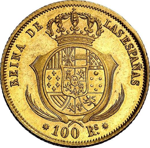 Rewers monety - 100 réales 1857 Ośmioramienne gwiazdy - cena złotej monety - Hiszpania, Izabela II