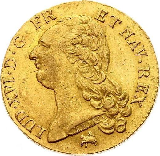Obverse Double Louis d'Or 1790 B Rouen - France, Louis XVI