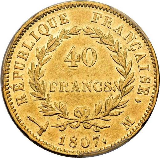 Reverse 40 Francs 1807 M "Type 1806-1807" Toulouse - France, Napoleon I