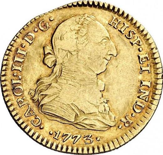 Awers monety - 2 escudo 1773 Mo FM - cena złotej monety - Meksyk, Karol III