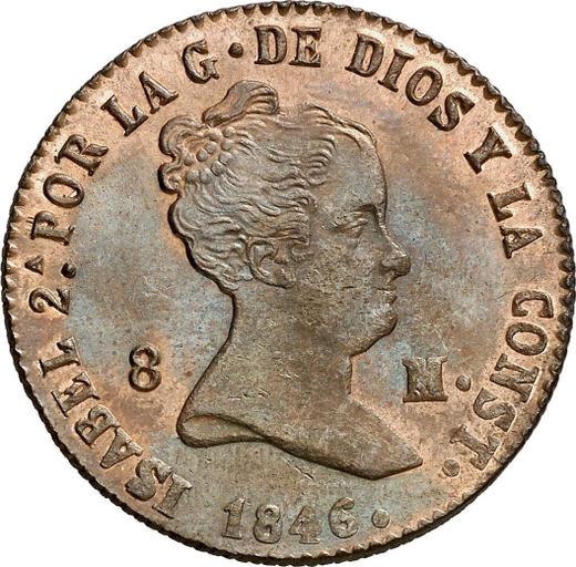 Anverso 8 maravedíes 1846 "Valor nominal sobre el reverso" - valor de la moneda  - España, Isabel II