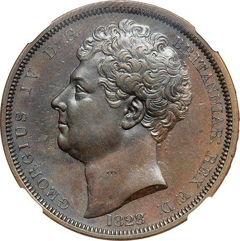 Аверс монеты - Пробная 1 крона 1828 года Медь - цена  монеты - Великобритания, Георг IV