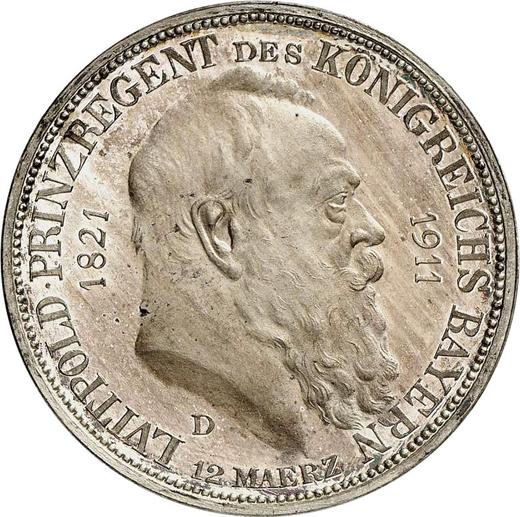 Anverso 3 marcos 1911 "Bavaria" 90 cumpleaños Prueba - valor de la moneda de plata - Alemania, Imperio alemán
