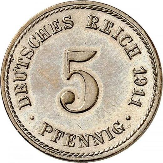 Аверс монеты - 5 пфеннигов 1911 года A "Тип 1890-1915" - цена  монеты - Германия, Германская Империя
