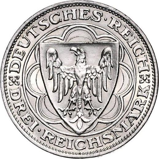 Anverso 3 Reichsmarks 1927 A "Bremerhaven" - valor de la moneda de plata - Alemania, República de Weimar