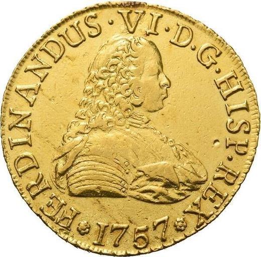 Anverso 8 escudos 1757 So J - valor de la moneda de oro - Chile, Fernando VI