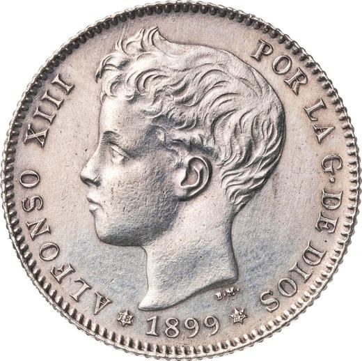 Аверс монеты - 1 песета 1899 года SGV - цена серебряной монеты - Испания, Альфонсо XIII