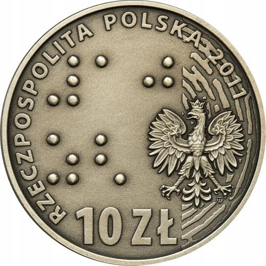 Аверс монеты - 10 злотых 2011 года MW "100 лет обществу защиты слепых" - цена серебряной монеты - Польша, III Республика после деноминации