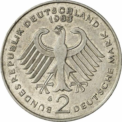 Rewers monety - 2 marki 1983 G "Konrad Adenauer" - cena  monety - Niemcy, RFN