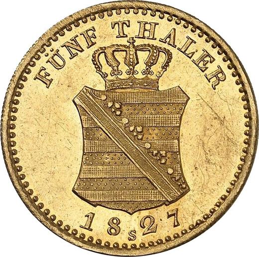 Реверс монеты - 5 талеров 1827 года S - цена золотой монеты - Саксония-Альбертина, Фридрих Август I