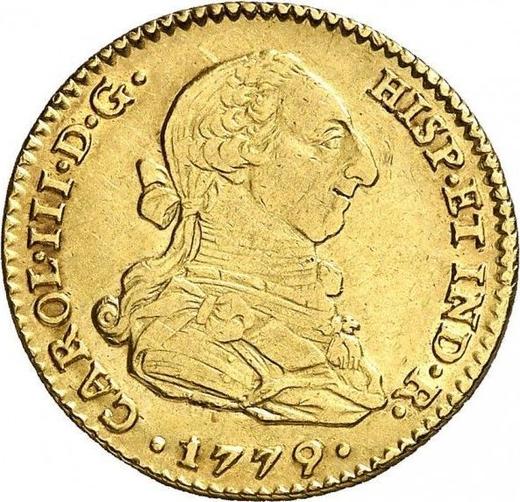 Awers monety - 2 escudo 1779 S CF - cena złotej monety - Hiszpania, Karol III