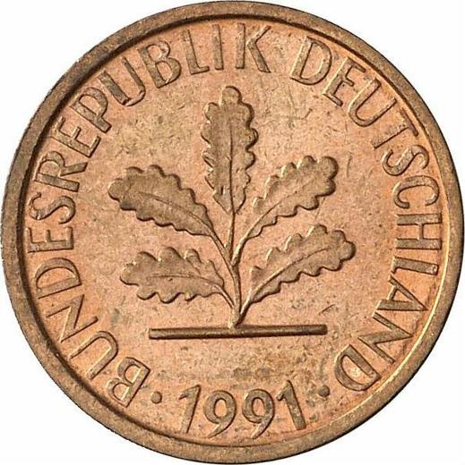 Реверс монеты - 1 пфенниг 1991 года A - цена  монеты - Германия, ФРГ